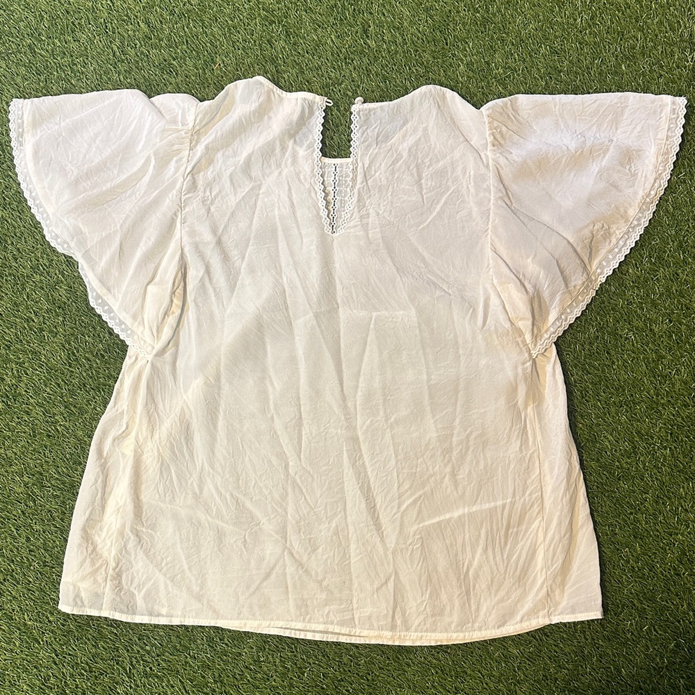 Sezane Cream Flutter Sleeve Blouse